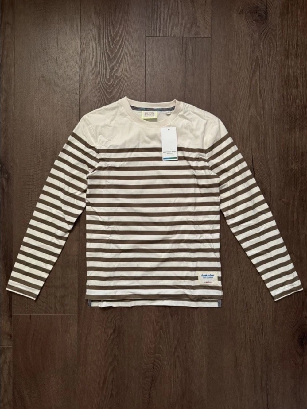 Scotch & Soda Cream and Brown Striped Long Sleeve Tee